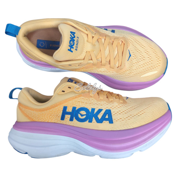 HOKA ONE ONE Bondi 8 Womens 6B Impala Cyclamen Yellow Run Walk Comfort Sneaker